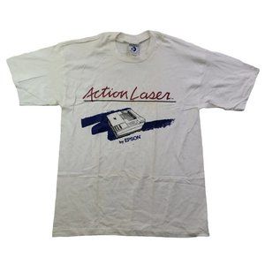 Vintage 80/90's Epson Action Laser Technology Printer Men L White T Shirt Tee SS